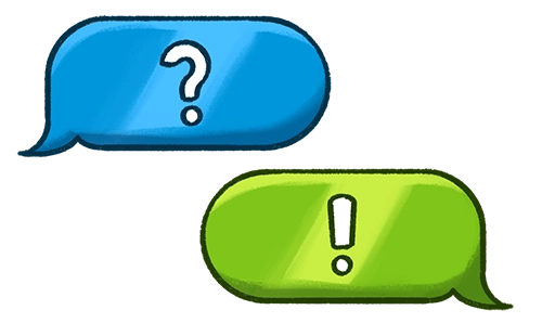 Illustration von zwei Chat-Bubbles, einer Frage und einer Antwort